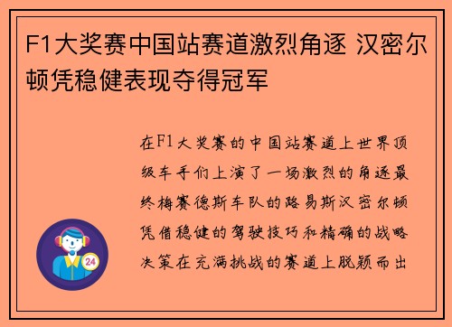 F1大奖赛中国站赛道激烈角逐 汉密尔顿凭稳健表现夺得冠军